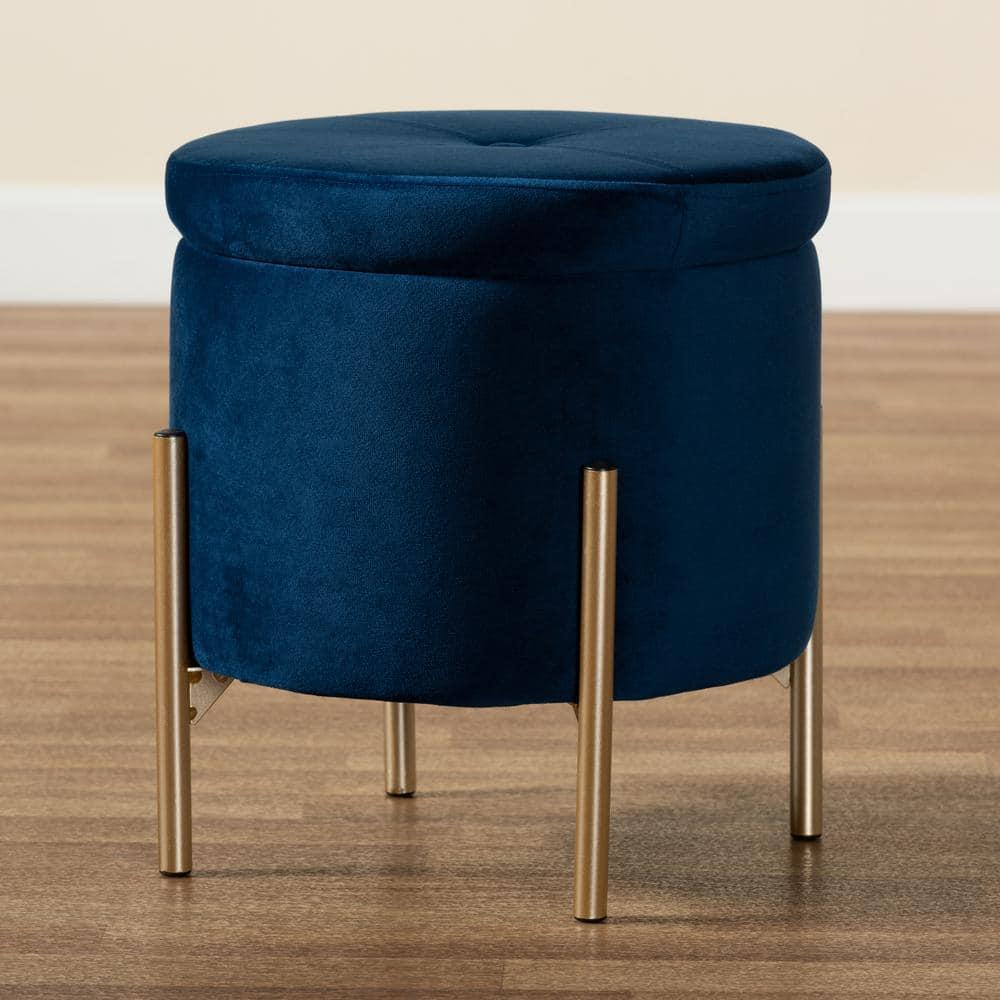 Malina Velvet Metal Storage Ottoman Navy Blue/Gold - Baxton Studio