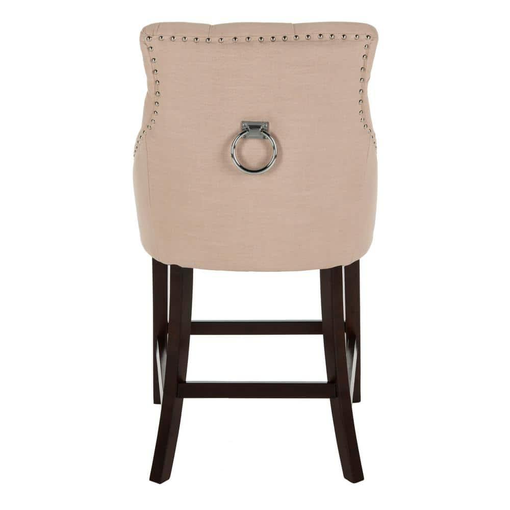 Eleni Tufted Wing Back Counter Stool (Set of 2) - BST6305 - Beige/Espresso - Safavieh