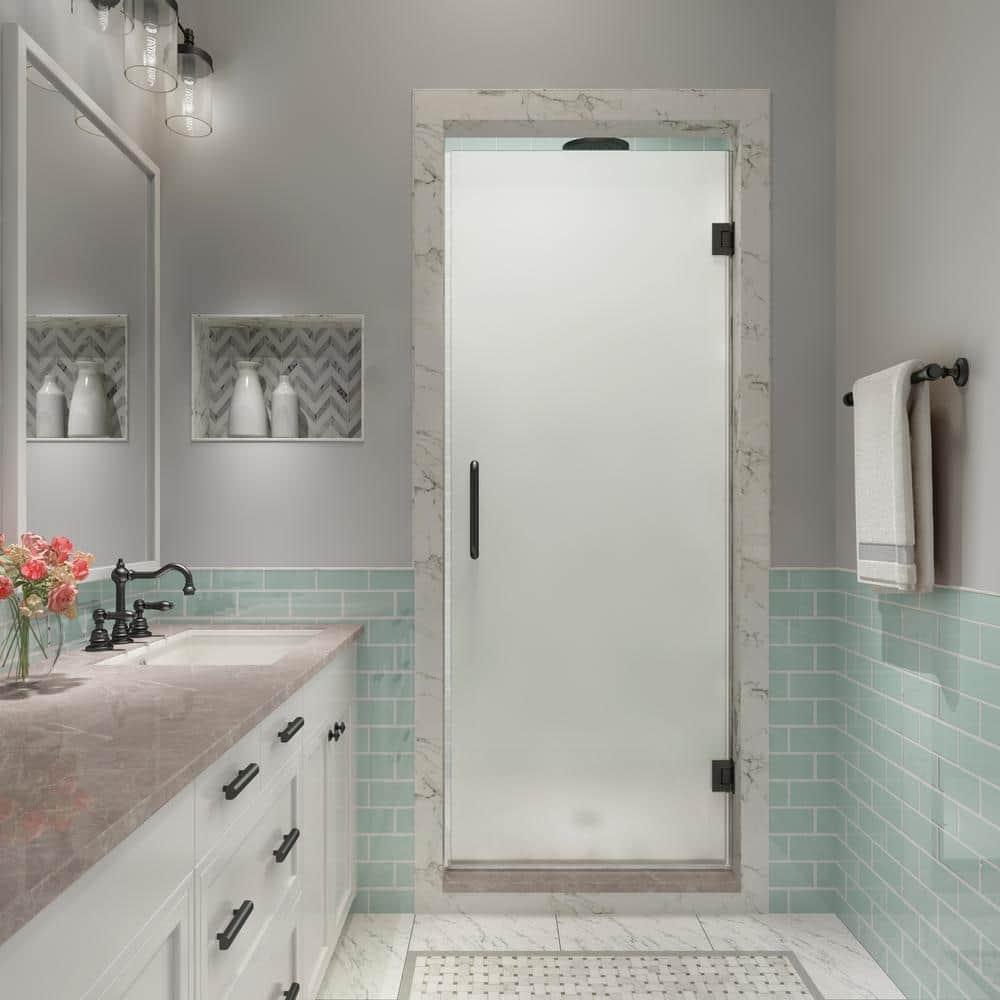 Kinkade XL 32.75"-33.25" W x 80" H Hinged Frameless Shower Door with Ultra-Bright Frosted Glass