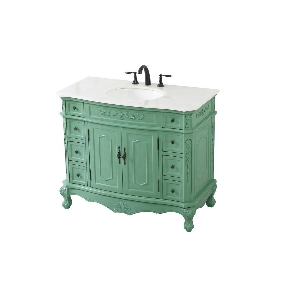 Elegant Decor Danville 42" Solid Wood Single Bathroom Vanity in Vintage Mint