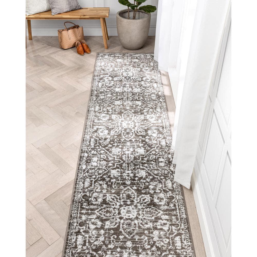 Vintage Bohemian Floral Gray Soft Runner Rug 2'7" x 9'10"