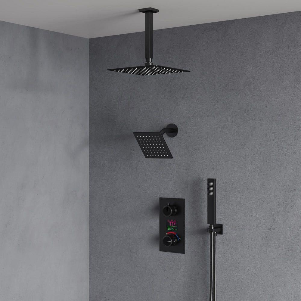 Pressure Balancing Shower Faucet 12" High-Pressure Dual Showerheads with LCD Display