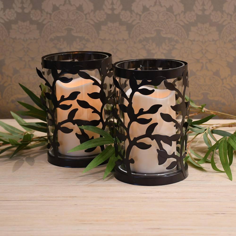 The Holiday Aisle® Black Vine Hurricanes with LED Candles (Set of 2)