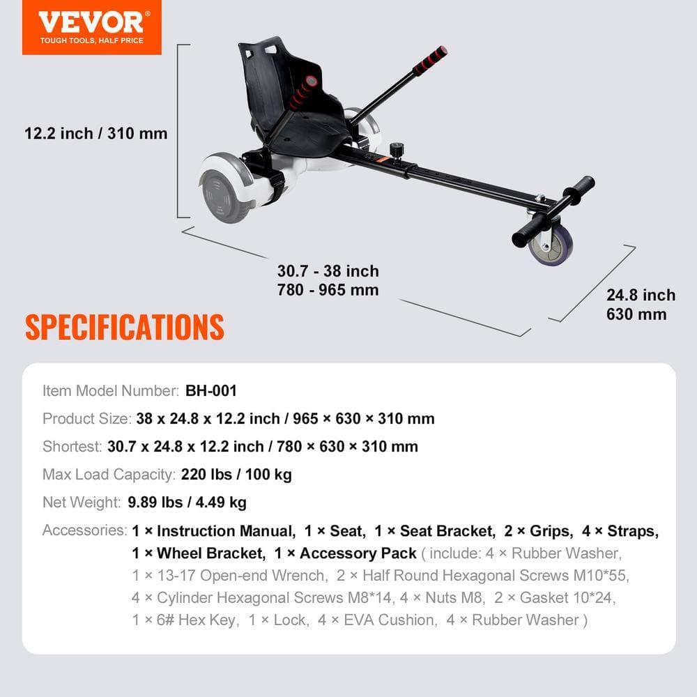 Hoverboard Seat Attachment, Compatible with All 6.5" 8" 8.5" 10" Hoverboards, Grips Control, Adjustable Frame Length and 220 LBS Load Capacity, Hover Board Go Karts Accessory