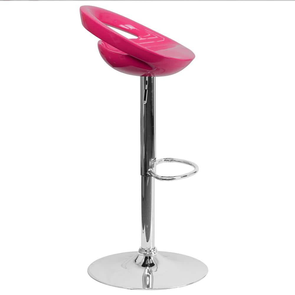 Flash Furniture Contemporary Pink Plastic Adjustable Height Barstool with Rounded Cutout Back and Chrome Base