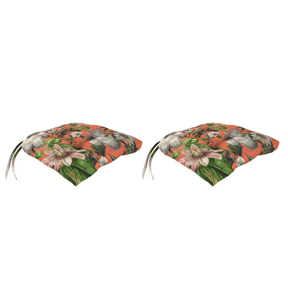 Jordan Manufacturing 18" x 17" Adley Cappuccino Multicolor Floral Rectangular Tufted Outdoor Wicker Seat Cushion with Ties (2 Pack)