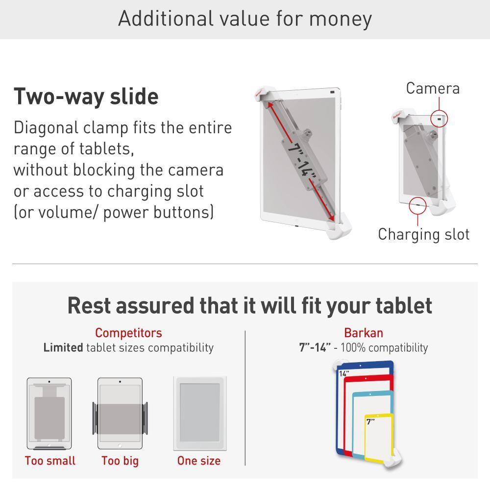 Barkan 7" - 14" Anti-Theft Tablet Desk Stand, 360° Rotation, Swivel & Tilt