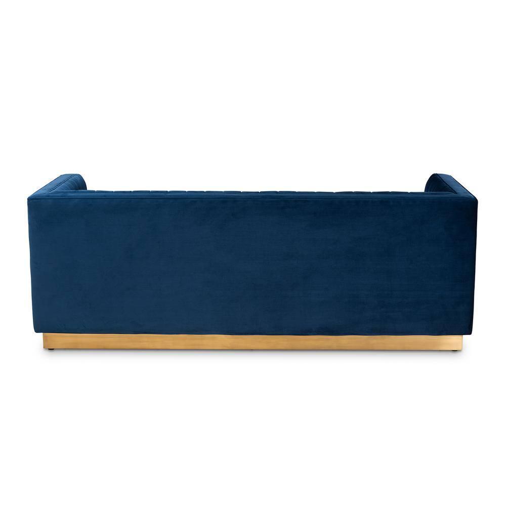 Aveline Velvet Upholstered Finished Sofa Navy Blue/Gold - Baxton Studio: Chic, Tufted, No Assembly, Metal Base