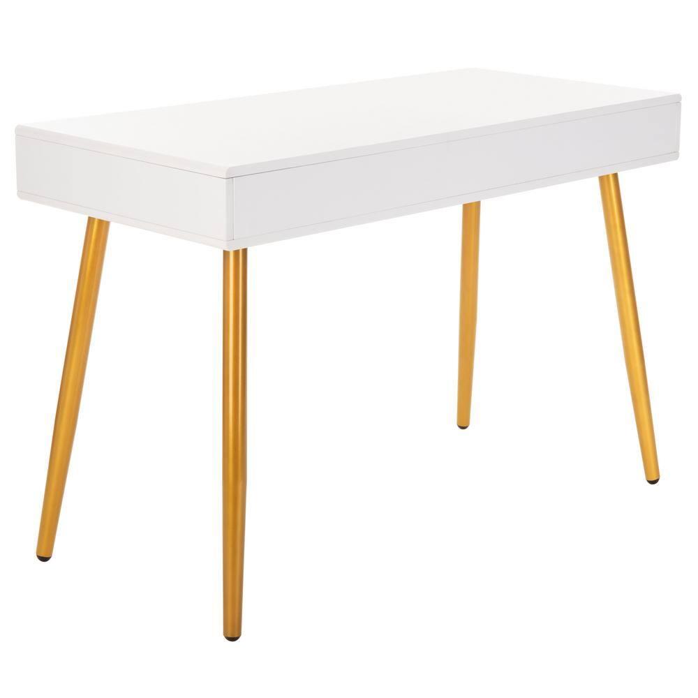 Jorja 1 Drawer 1 Shelf Desk - DSK2200 - White/Gold - Safavieh