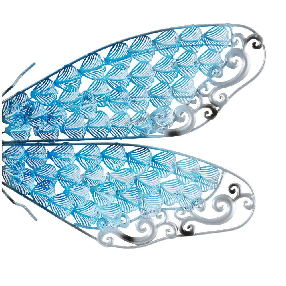 Blue and Grey Metal Dragonfly Wall Sculpture for Indoor/Outdoor