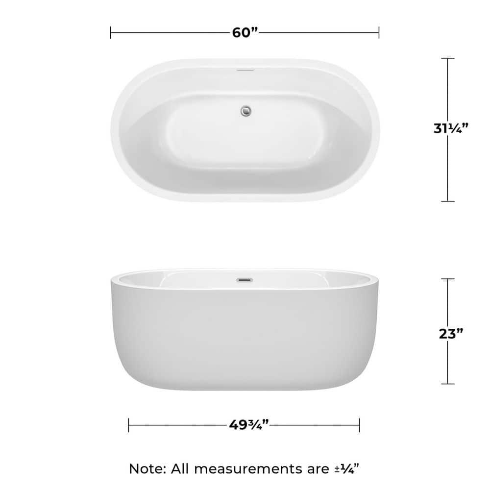 Juliette 60" x 30" Freestanding Soaking Acrylic Bathtub