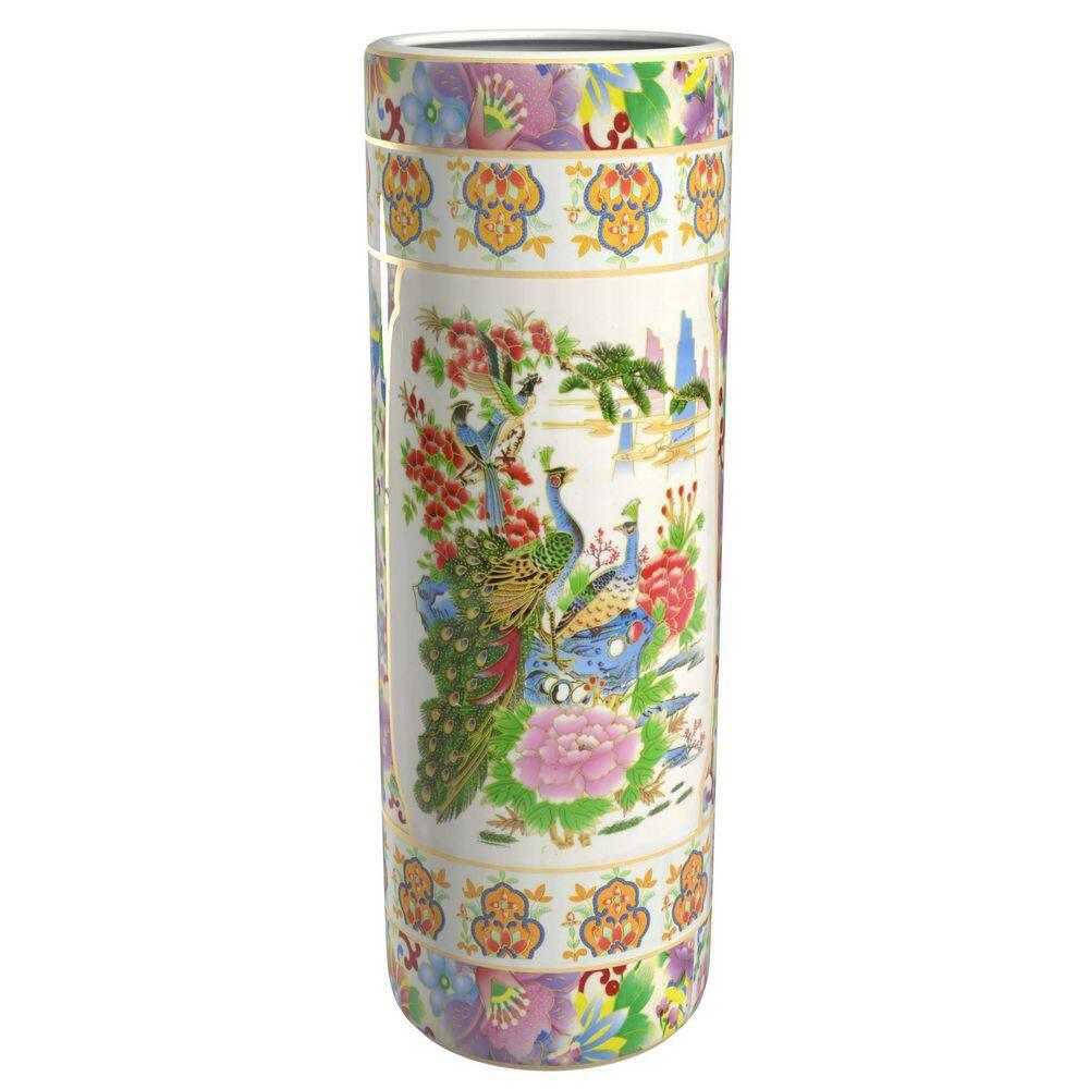 24" Satsuma Birds & Flowers Porcelain Umbrella Stand