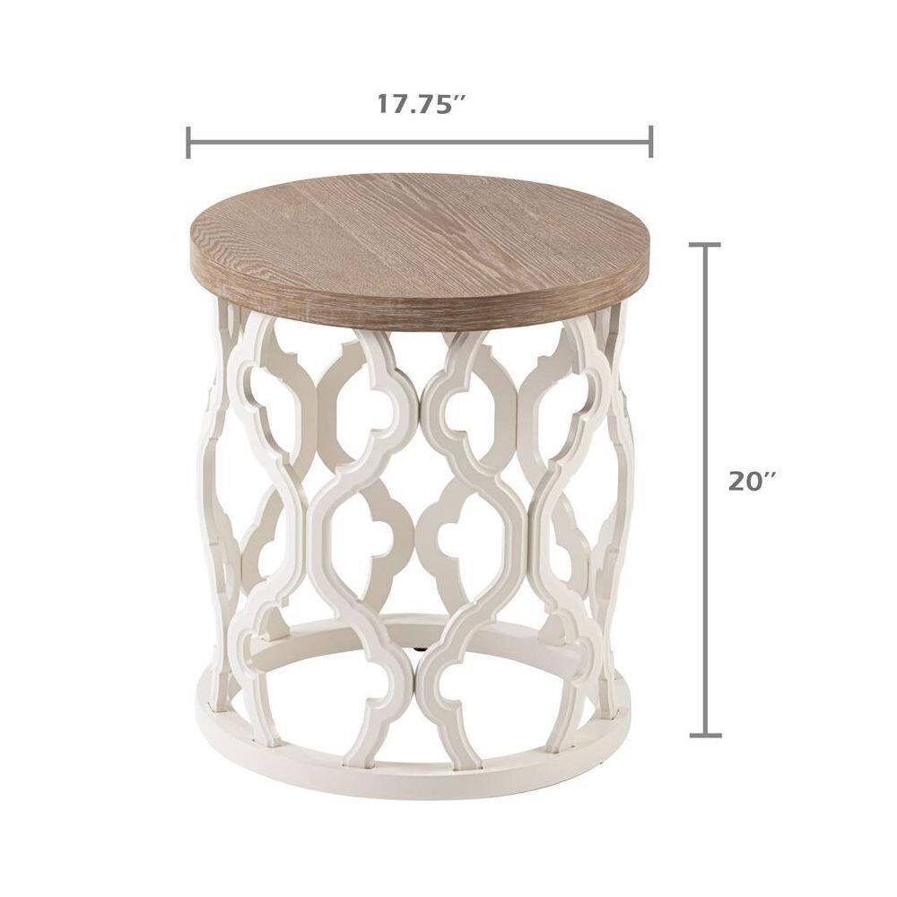 COZAYH Mesa Auxiliar Rústica Mesa Auxiliar con Tapa de Madera Desgastada y Base de Marco con Motivo Curvo para Decoración Boho, de Granja, Redonda, Natural