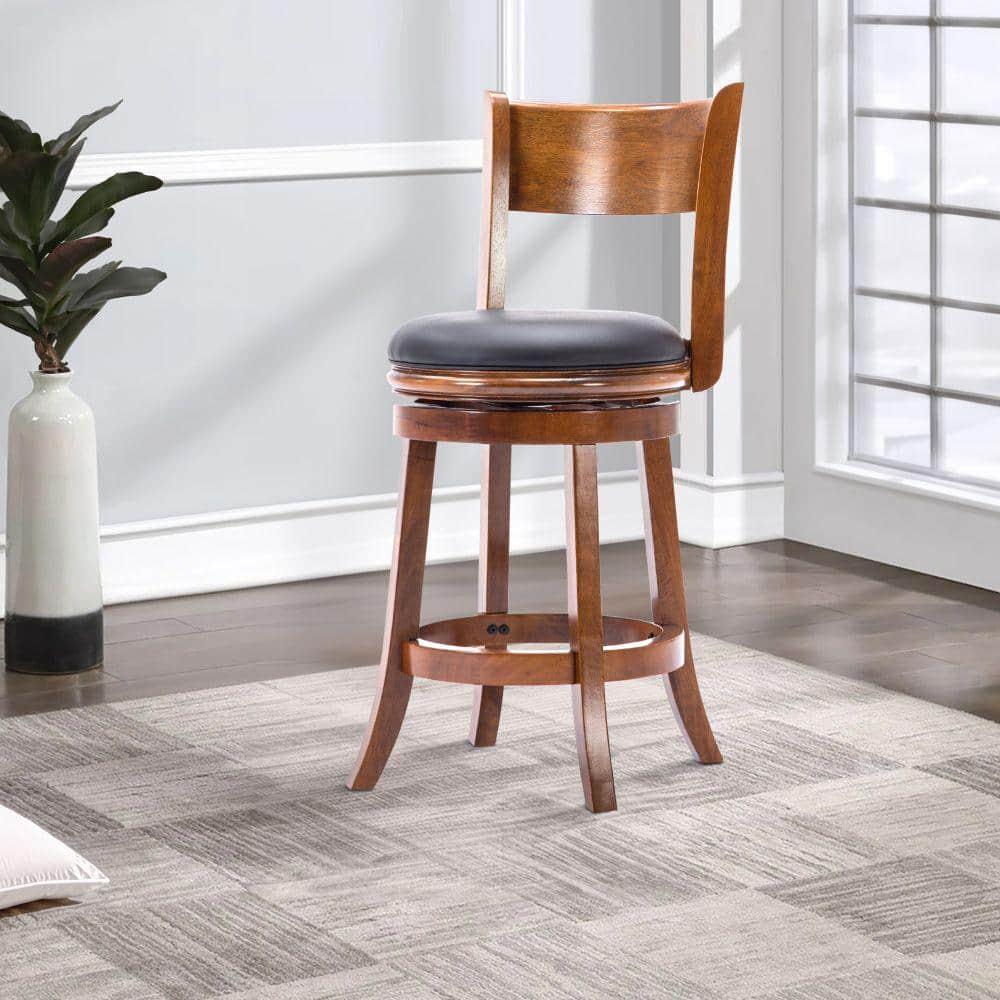 Benjara Swivel Solid Wood Counter Stool