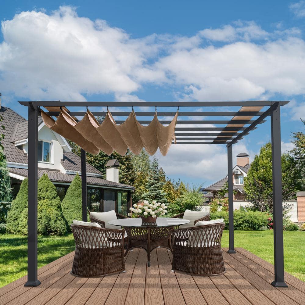 Paragon-Outdoor Florence 11 ft. x 11 ft. Aluminum Pergola in Gray Powder-Coated Finish with Adjustable Canopy