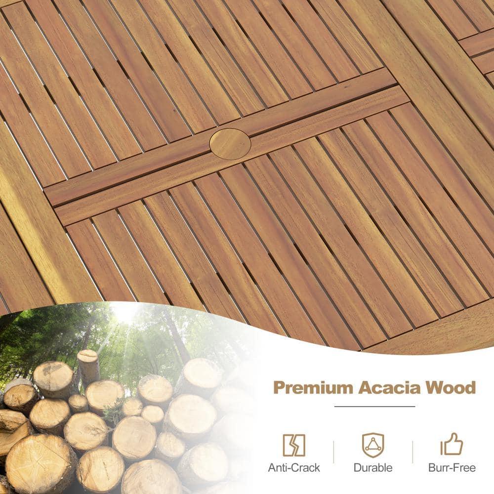 Costway 79" Acacia Wood Patio Table 8-Person Outdoor Dining Table with Umbrella Hole