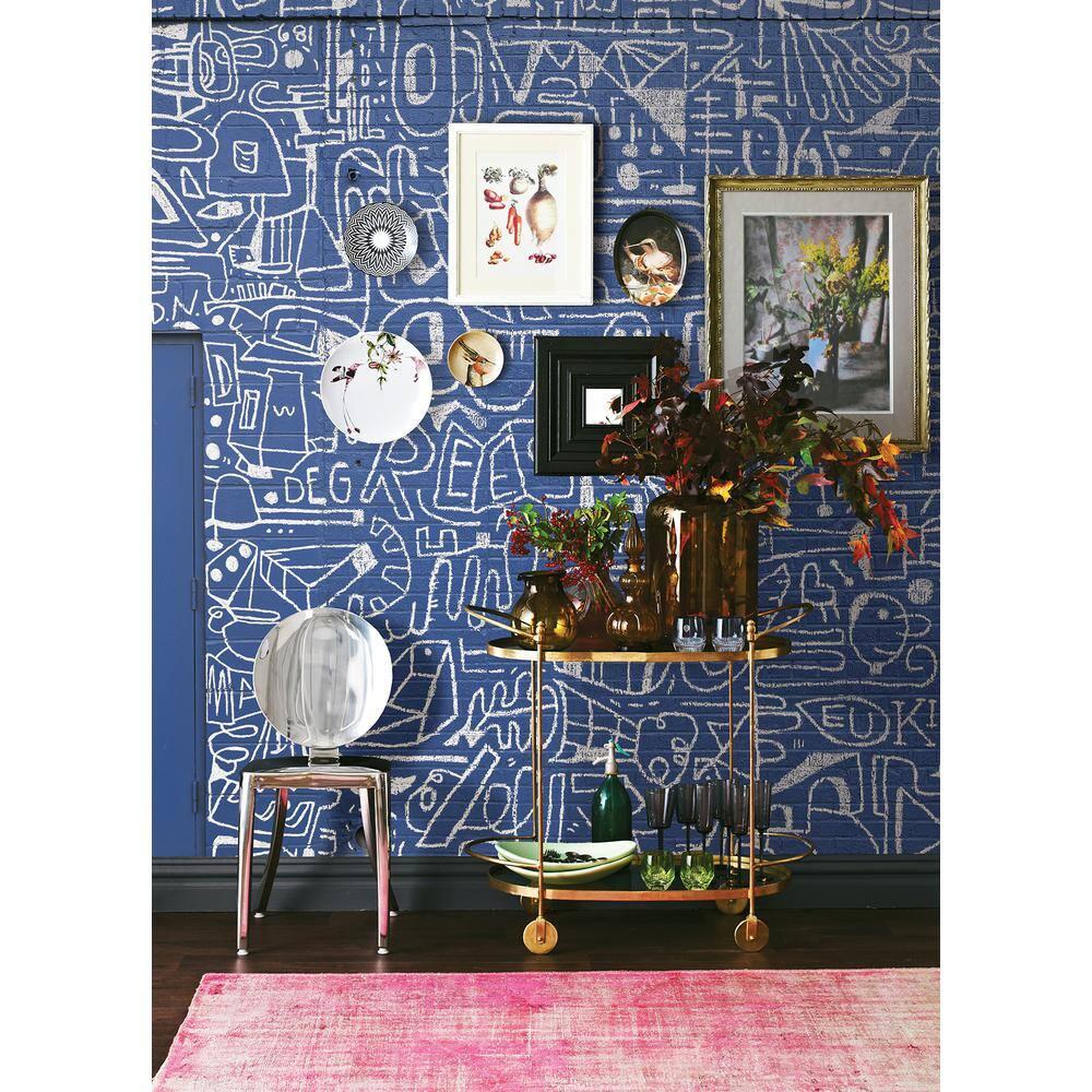 Large Blue Architectural Watercolor Wall Mural