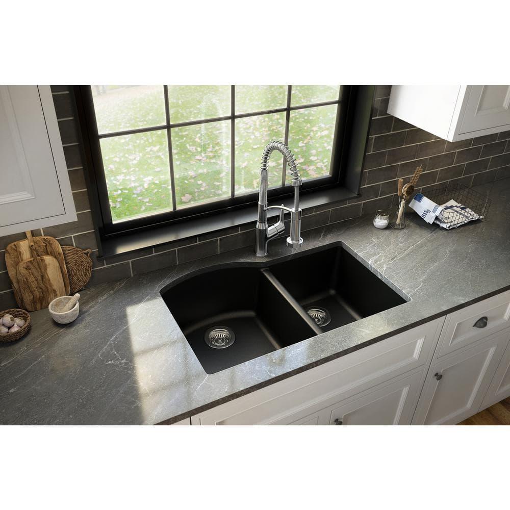 Karran Undermount Quartz Composite 32'' X 21'' 60/40 Double Bowl Kitchen Sink