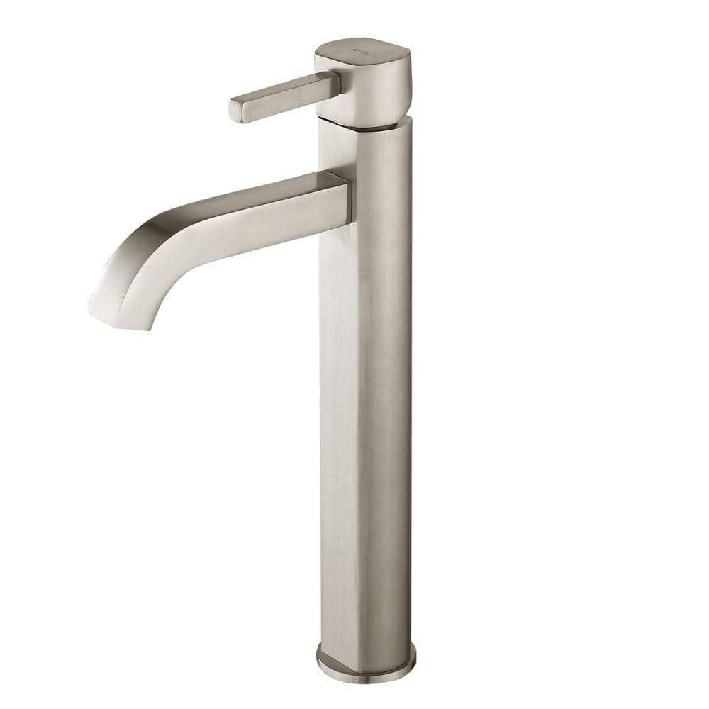 Kraus FVS-1007-PU-10SN Kraus Ramus Vessel Mixer Single-Handle Bathroom Faucet with Matching Pop-Up Drain