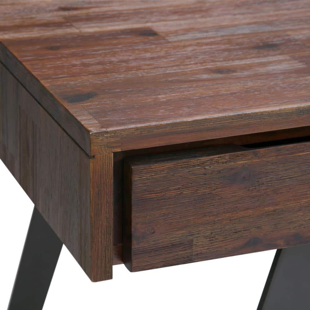 Simpli Home Lowry Solid Acacia Wood Desk, Industrial Style with Keyboard Tray and 2 Drawers