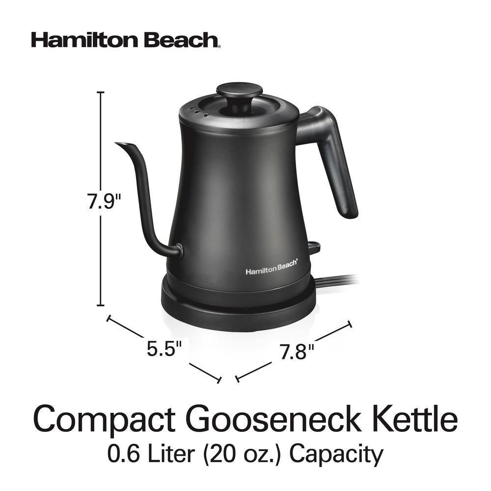 Hamilton Beach .6 Liter Gooseneck Kettle Black 41045: Electric Water Kettle, Stainless Steel, 1200W, Hand Wash