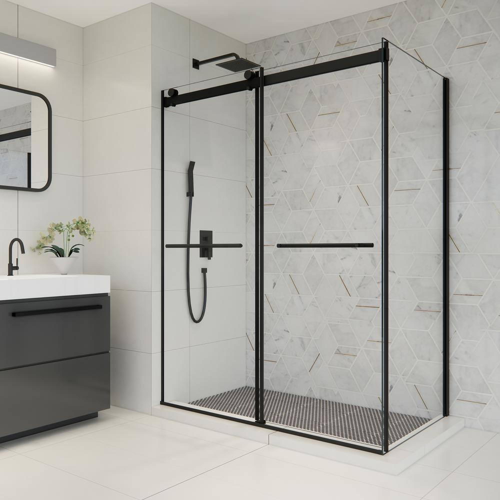 Altair SD80756-36P-MB Belizzi 56" W x 76" H By Pass Frameless Exposed RollerShower Enclosure with Clear Glass