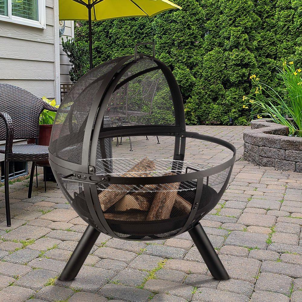 Sunnydaze Outdoor Portable Camping or Backyard Flaming Sphere Ball Fire Pit with Built-In Spark Screen - 30" - Black