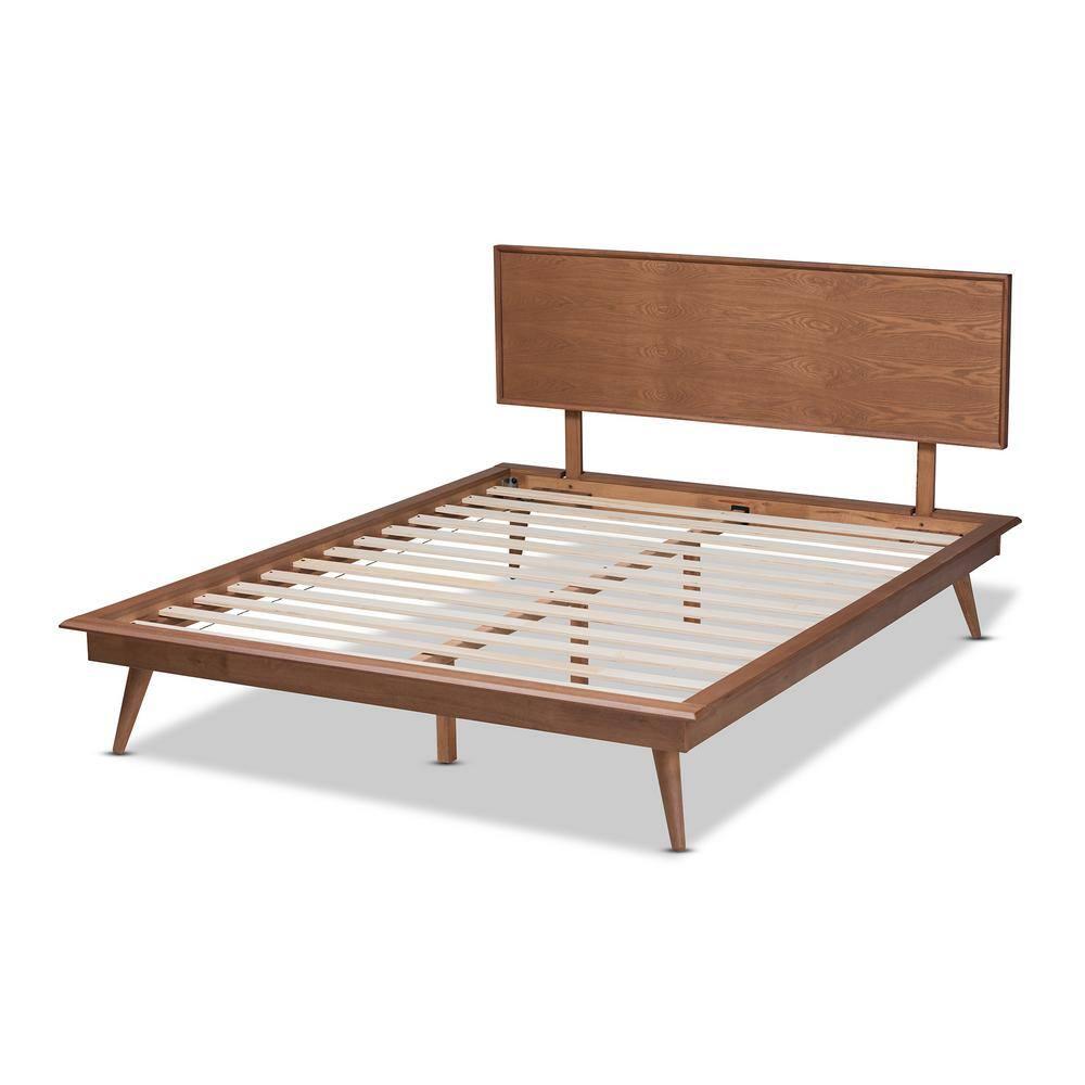 George Oliver Brayden Platform Bed with Walnut Brown Finish in Mid-Century Modern Style