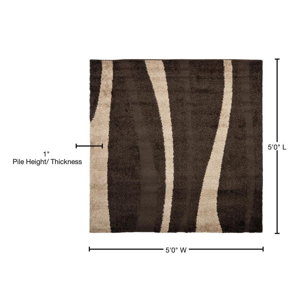 Florida Shag SG451 Power Loomed Indoor Area Rug - Dark Brown/Beige - 5'x5' Square - Safavieh