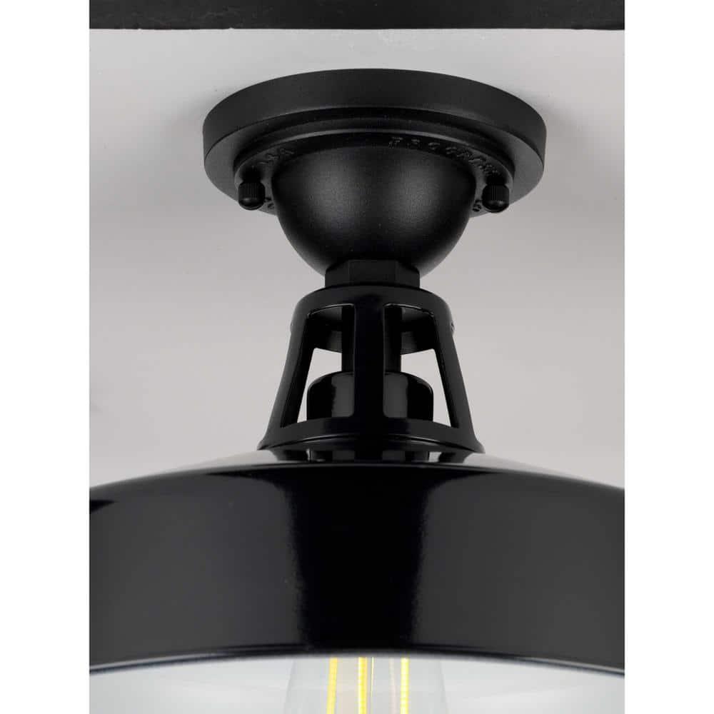 Progress Lighting Cedar Springs 1-Light Ceiling Light, Black, White Shade