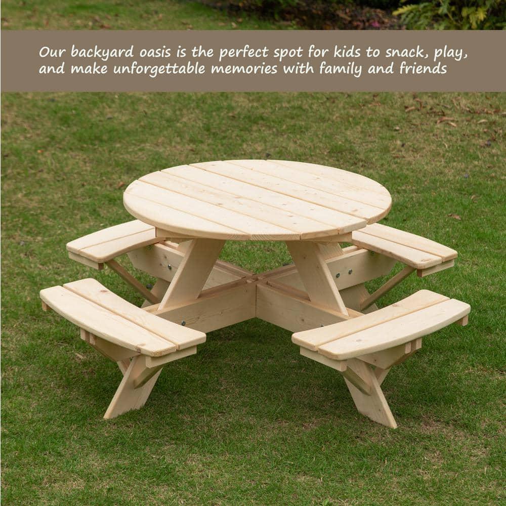 Isabelle & Max™ Admeto Wooden Kids Round Picnic Table Bench, Outdoor Children's Backyard Table, Crafting, Dining, and Playtime Patio Table
