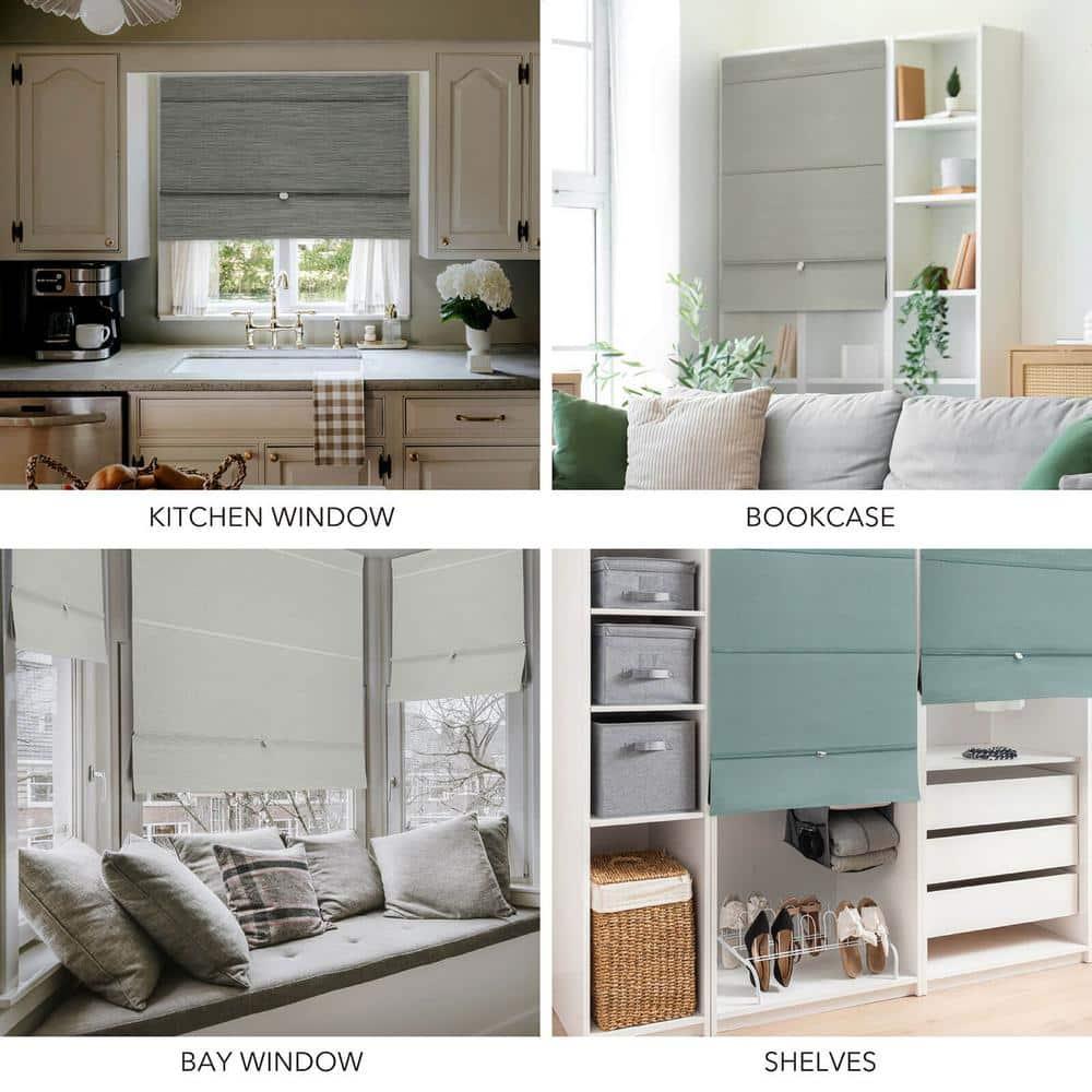 Iron No Drill Cordless 99.99% Blackout Natural Woven Magnetic Roman Shades, 35 in. W x 65 in. L