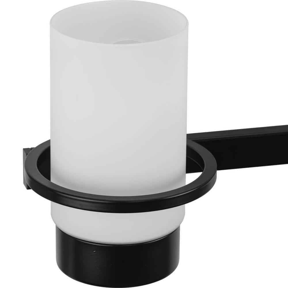 Progress Lighting Reiss 3-Light Vanity Light, Matte Black, White Glass Shade