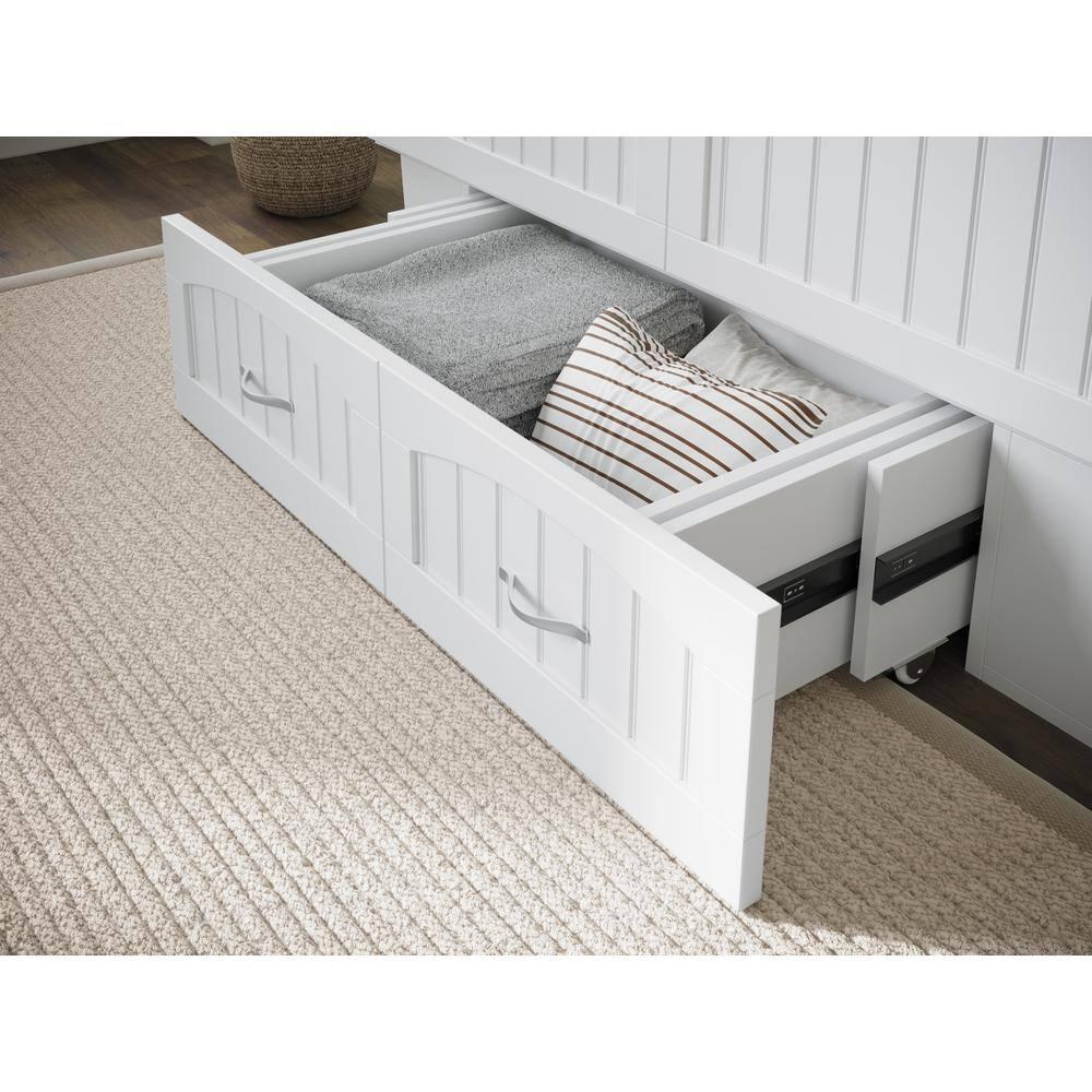 Nantucket Full Size Wood Murphy Bed Chest w/Mattress & Built-in Charger in White