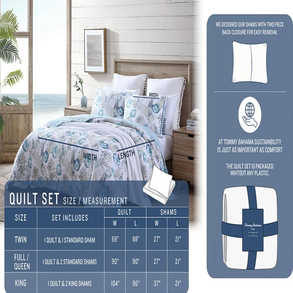 Tommy Bahama Home Tommy Bahama Ocean Isle Blue Cotton Reversible Quilt Set