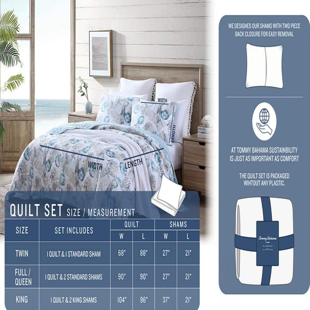 Tommy Bahama Ocean Isle Blue Cotton Reversible Quilt Set