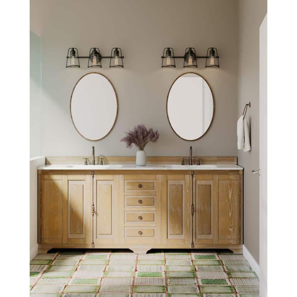 Progress Lighting Conway 3-Light Bath Vanity Light, Steel, Matte Black, Clear Seeded Glass Shade