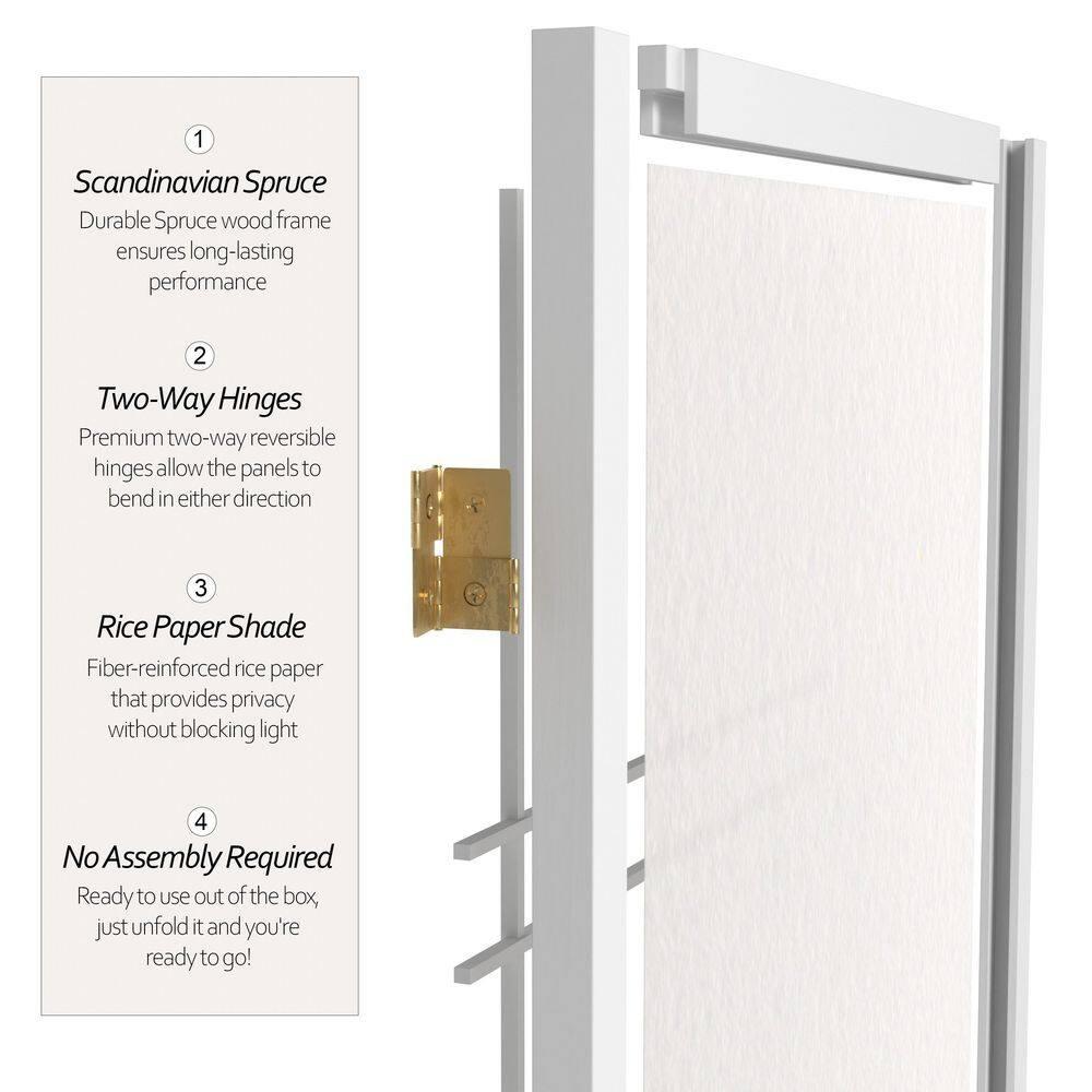 6 ft. Tall Double Cross Shoji Screen - White (4 Panels): Hardwood Frame, Metal Hinges, Lightweight