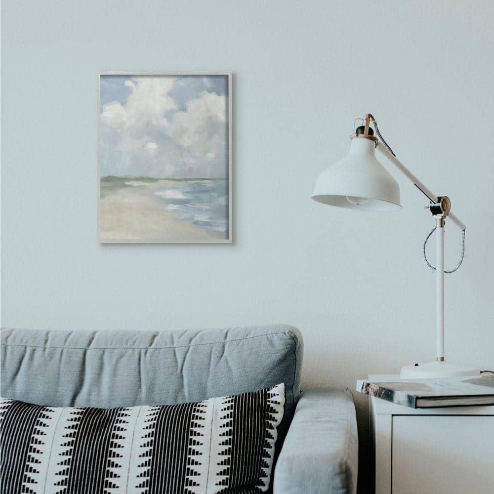 Stupell Industries Impressionist Neutral Blue Green Beach Ocean Painting Framed Wall Art by Third and Wall