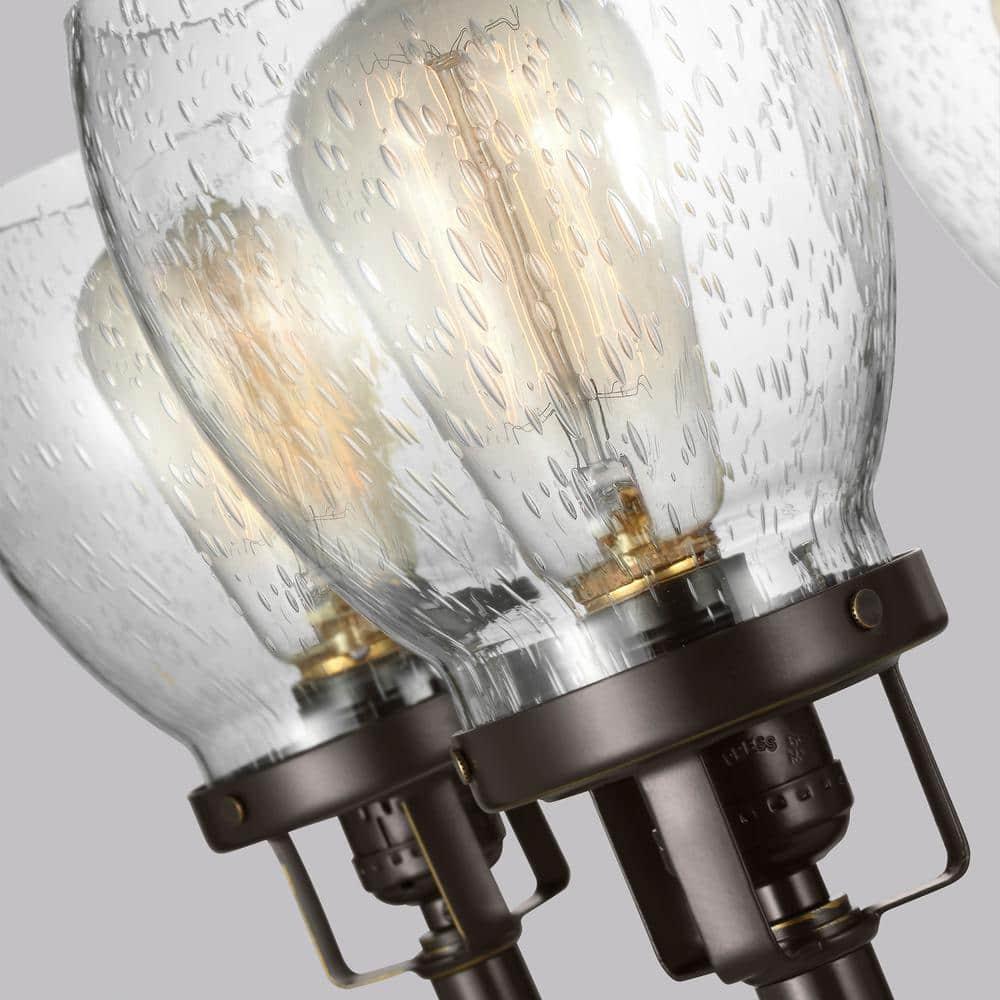 Belton 5-Light Bronze Transitional Industrial Hanging Chandelier with Clear Seeded Glass Shades