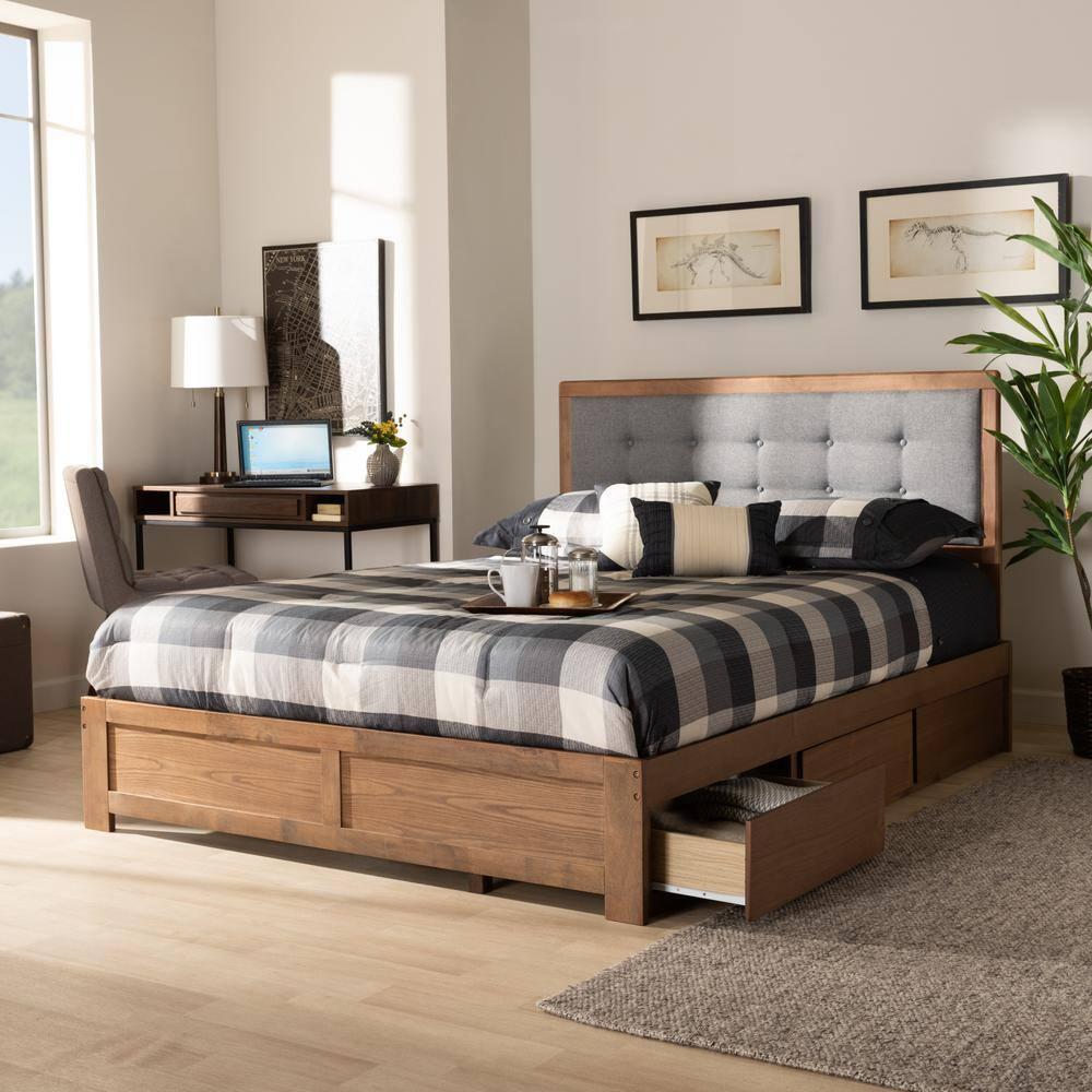 Baxton Studio Lene Walnut Finished Wood King Size 3-Drawer Bed