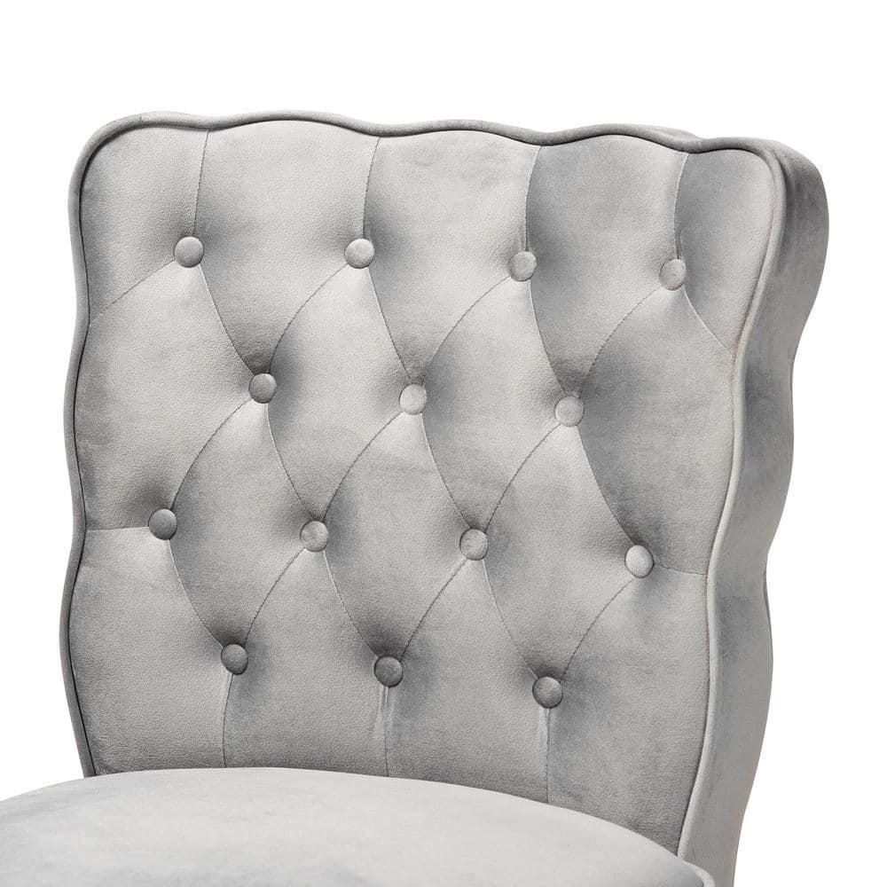 2pc Daphne Velvet Fabric Upholstered and Wood Counter Height Barstool Set Gray/Brown - Baxton Studio: Elegant Tufted Design, Silver-Tone Footrest