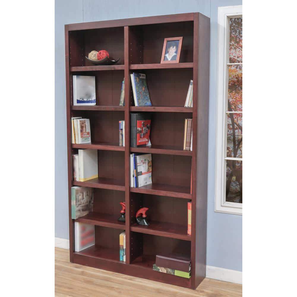 12 Shelf Double Wide Wood Bookcase, 84 inch Tall - Cherry Finish