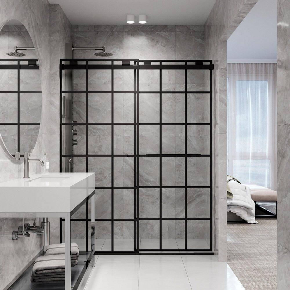 Houston 56-60" W x 76" H Double Sliding Frameless Shower Door with 3/8" Grid Clear Glass