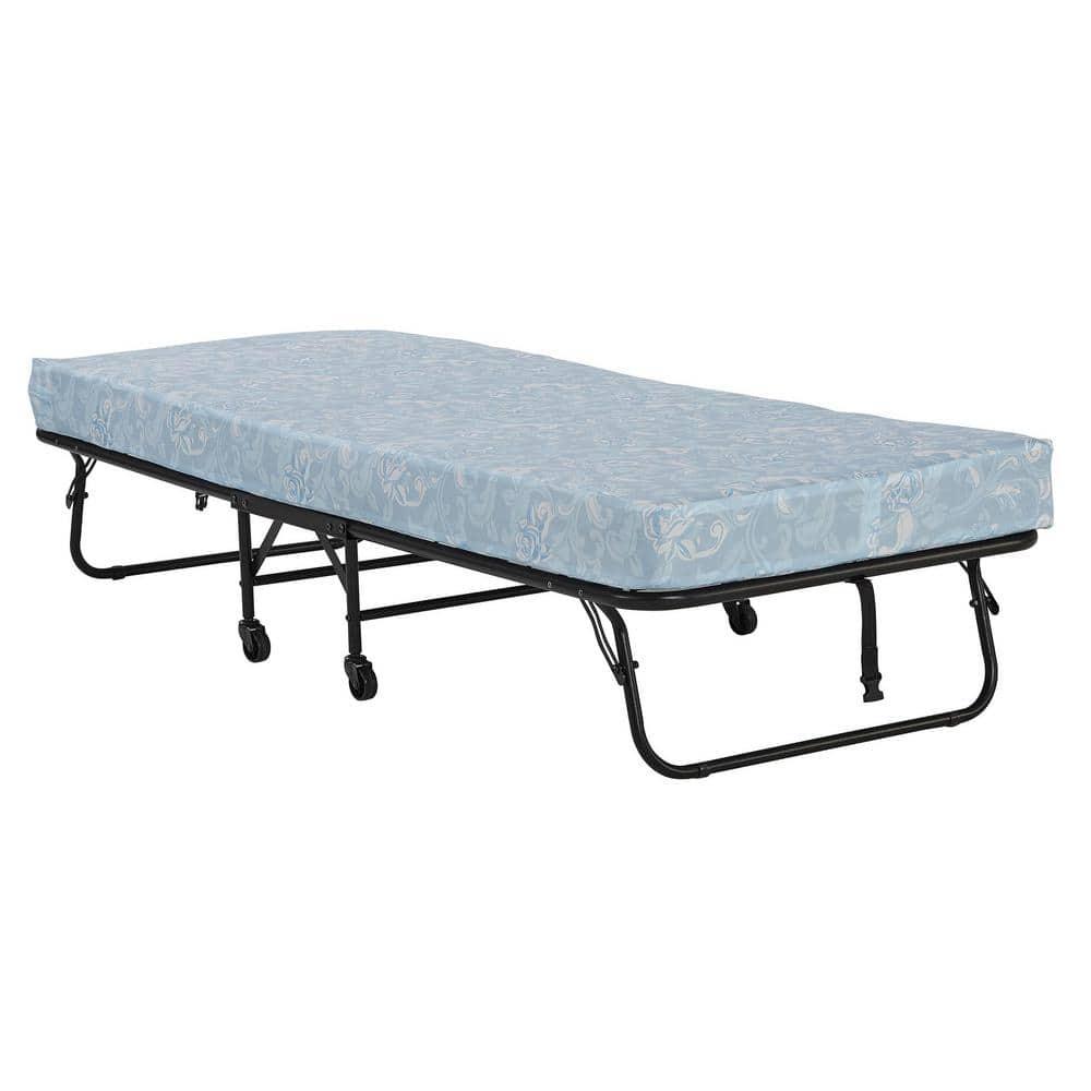 Twin Black Metal Frame Folding Guest Bed with Mattress
