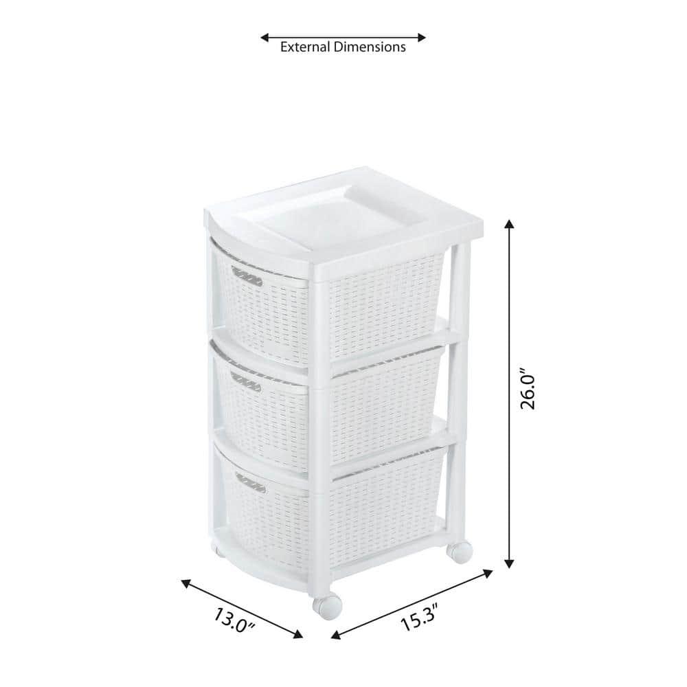 3 Drawer Rolling Cart White - Inval