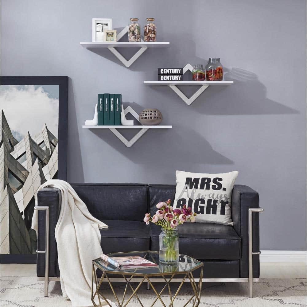 40" x 27.5" Three Tier Diamonds Shelving System White - Danya B.: Modern Laminated MDF, Includes Mounting Hardware
