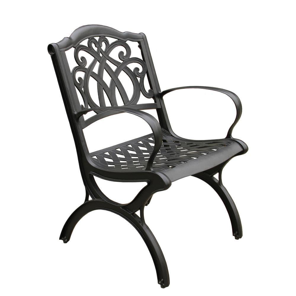 7pc Outdoor Dining Set with 59" Modern Ornate Mesh Aluminum Round Table & Luxury Chairs Black - Oakland Living