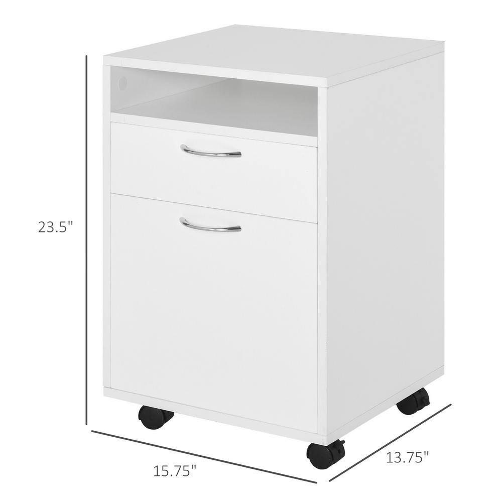 Mobile Storage Cabinet Organizer with Drawer and Cabinet, Printer Stand with Castors in White
