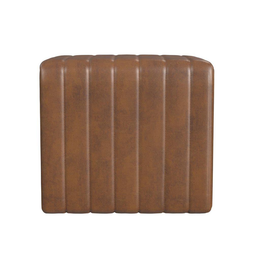 Modern Channel Ottoman Brown - HomePop: Faux Leather, Tufted, No Assembly Required